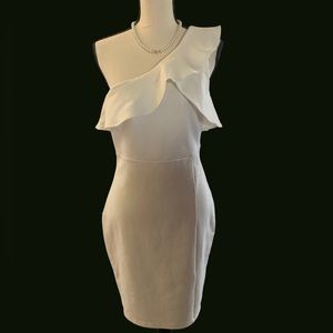 Lulus Bridal shower dress cream asymmetrical sz L